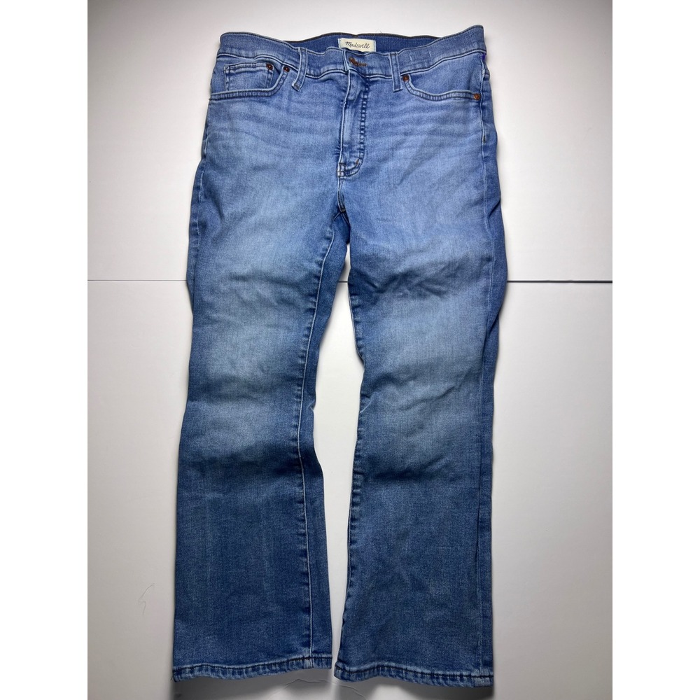 Madewell Mid-Rise Kick Out Jeans Womens 31 Blue Stretch Denim Faded Flare 0803
